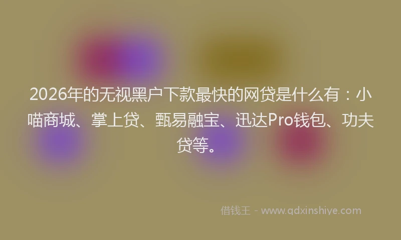2026年的无视黑户下款最快的网贷是什么有：小喵商城、掌上贷、甄易融宝、迅达Pro钱包、功夫贷等。