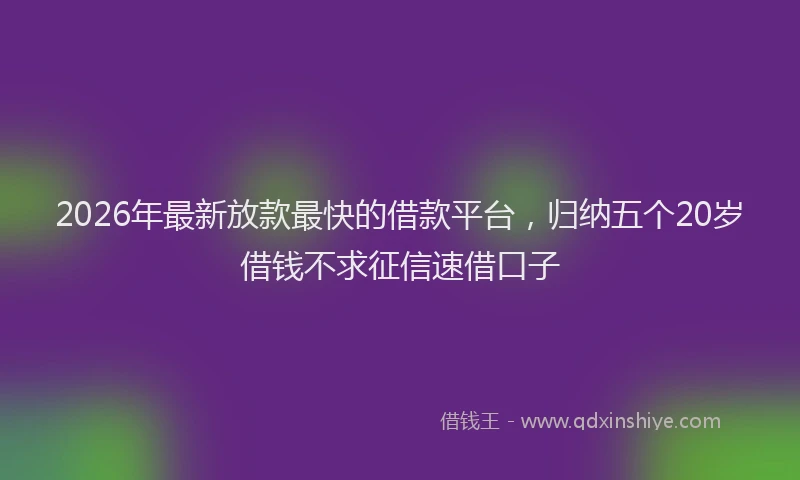 2026年最新放款最快的借款平台，归纳五个20岁借钱不求征信速借口子