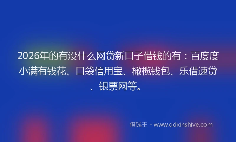 2026年的有没什么网贷新口子借钱的有：百度度小满有钱花、口袋信用宝、橄榄钱包、乐借速贷、银票网等。