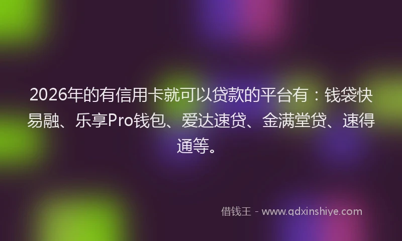 2026年的有信用卡就可以贷款的平台有：钱袋快易融、乐享Pro钱包、爱达速贷、金满堂贷、速得通等。