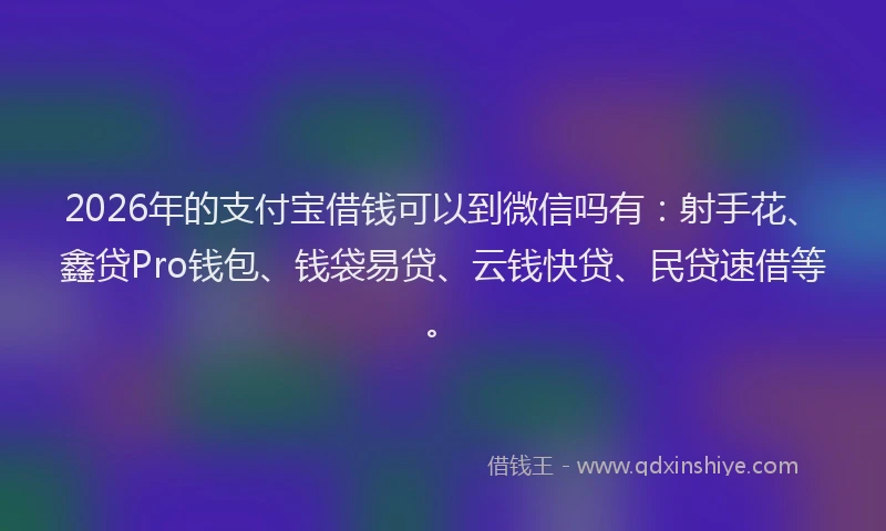 2026年的支付宝借钱可以到微信吗有：射手花、鑫贷Pro钱包、钱袋易贷、云钱快贷、民贷速借等。