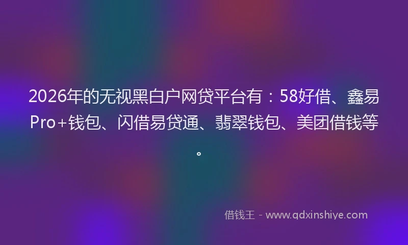 2026年的无视黑白户网贷平台有：58好借、鑫易Pro+钱包、闪借易贷通、翡翠钱包、美团借钱等。