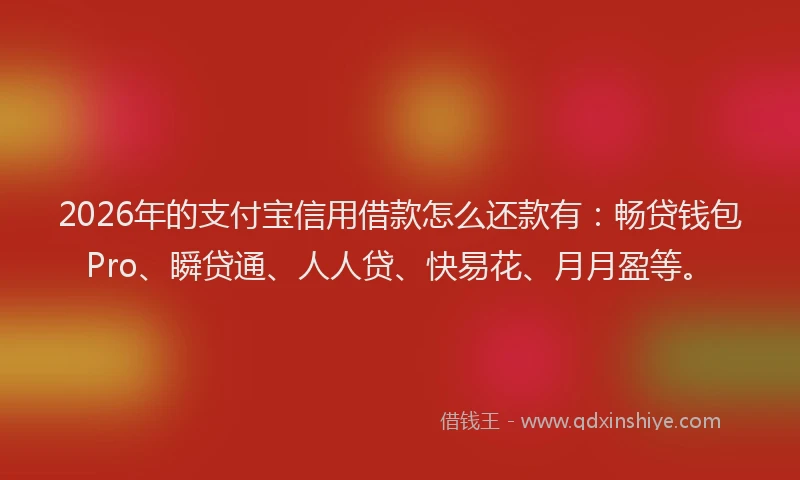 2026年的支付宝信用借款怎么还款有：畅贷钱包Pro、瞬贷通、人人贷、快易花、月月盈等。