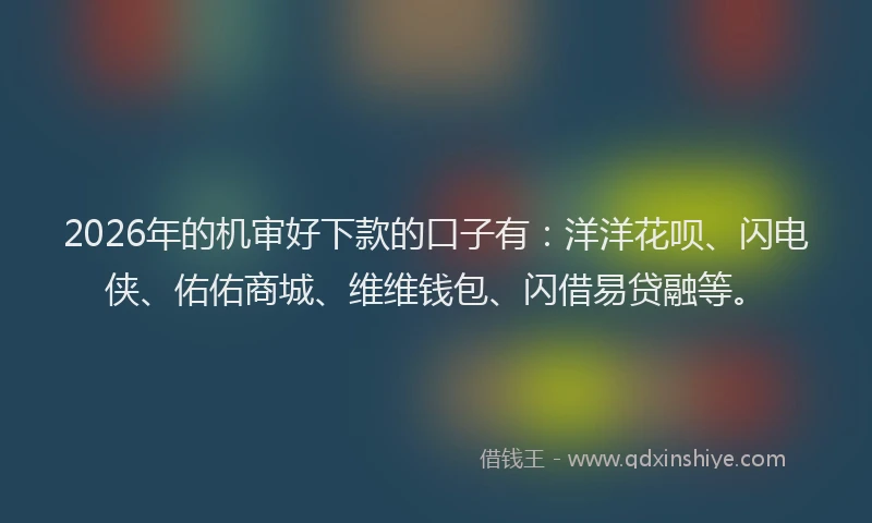 2026年的机审好下款的口子有：洋洋花呗、闪电侠、佑佑商城、维维钱包、闪借易贷融等。