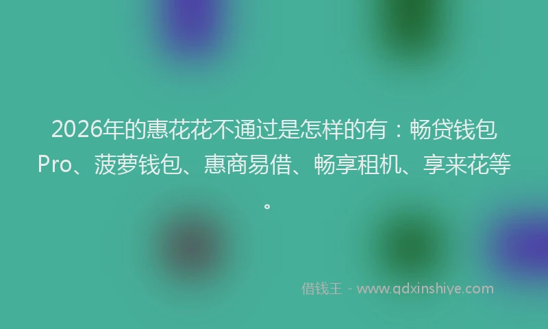 2026年的惠花花不通过是怎样的有：畅贷钱包Pro、菠萝钱包、惠商易借、畅享租机、享来花等。