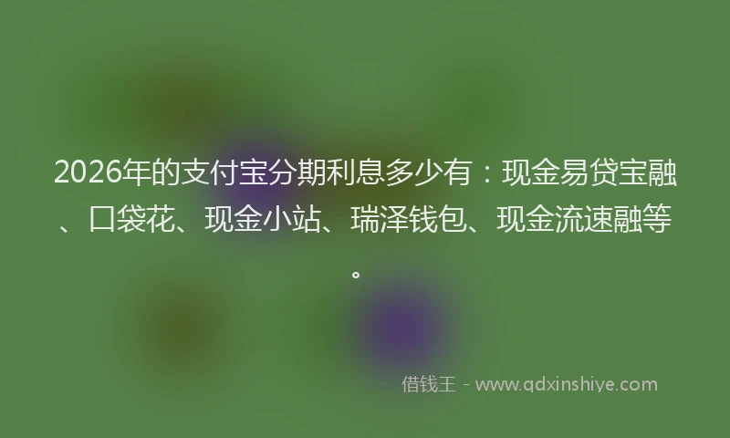 2026年的支付宝分期利息多少有：现金易贷宝融、口袋花、现金小站、瑞泽钱包、现金流速融等。