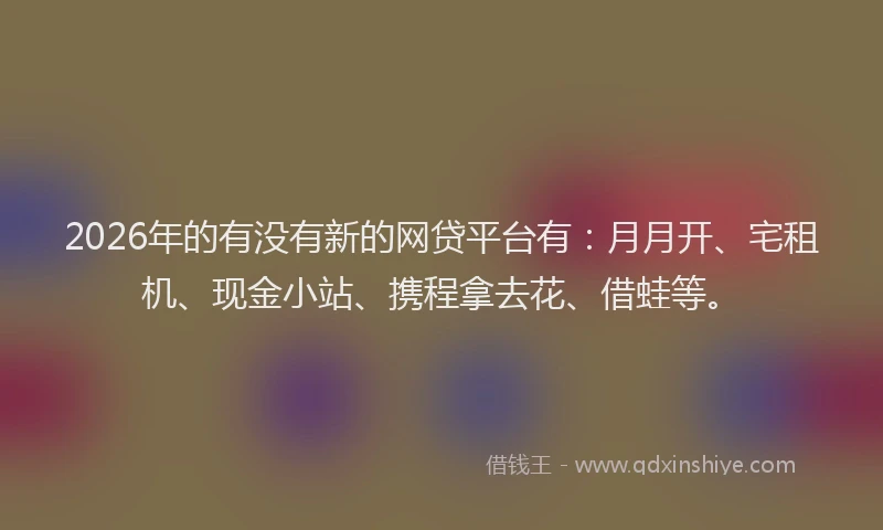2026年的有没有新的网贷平台有：月月开、宅租机、现金小站、携程拿去花、借蛙等。