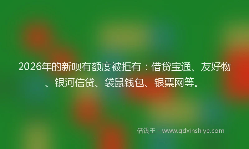 2026年的新呗有额度被拒有：借贷宝通、友好物、银河信贷、袋鼠钱包、银票网等。