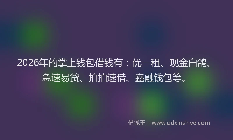 2026年的掌上钱包借钱有：优一租、现金白鸽、急速易贷、拍拍速借、鑫融钱包等。