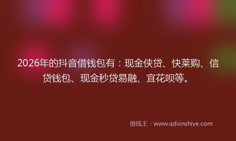 2026年的抖音借钱包有：现金侠贷、快莱购、信贷钱包、现金秒贷易融、宜花呗等。