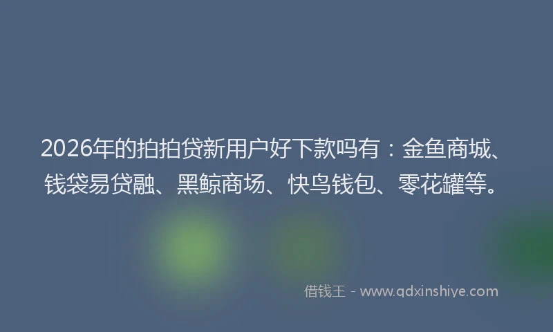 2026年的拍拍贷新用户好下款吗有：金鱼商城、钱袋易贷融、黑鲸商场、快鸟钱包、零花罐等。