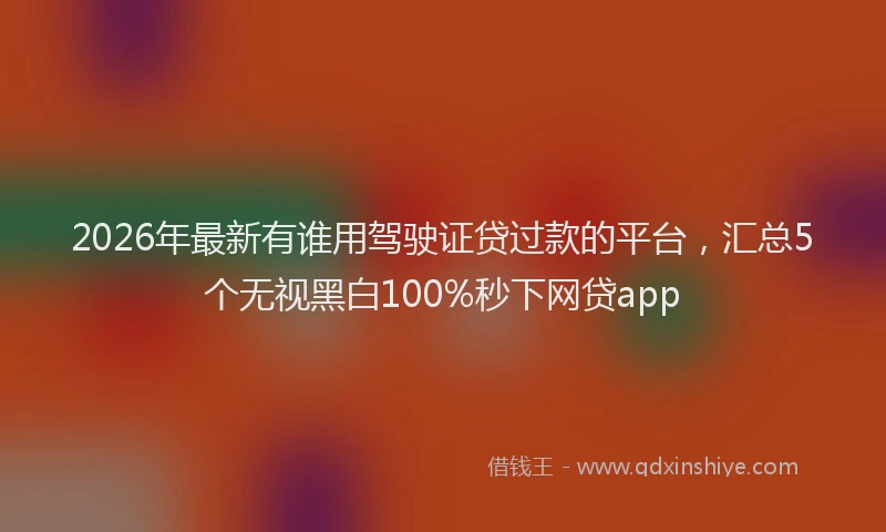 2026年最新有谁用驾驶证贷过款的平台，汇总5个无视黑白100%秒下网贷app