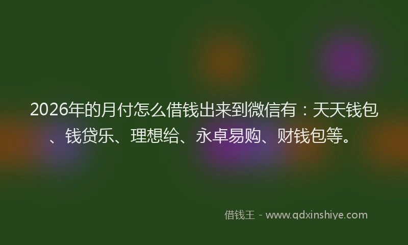 2026年的月付怎么借钱出来到微信有：天天钱包、钱贷乐、理想给、永卓易购、财钱包等。