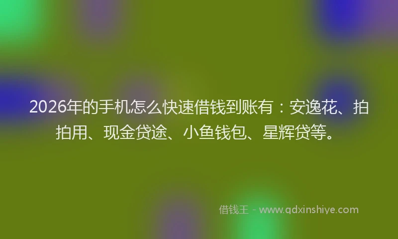2026年的手机怎么快速借钱到账有：安逸花、拍拍用、现金贷途、小鱼钱包、星辉贷等。
