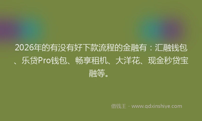 2026年的有没有好下款流程的金融有：汇融钱包、乐贷Pro钱包、畅享租机、大洋花、现金秒贷宝融等。