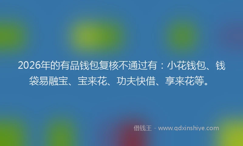 2026年的有品钱包复核不通过有：小花钱包、钱袋易融宝、宝来花、功夫快借、享来花等。