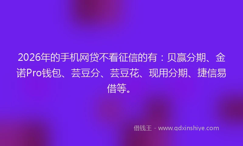 2026年的手机网贷不看征信的有：贝赢分期、金诺Pro钱包、芸豆分、芸豆花、现用分期、捷信易借等。