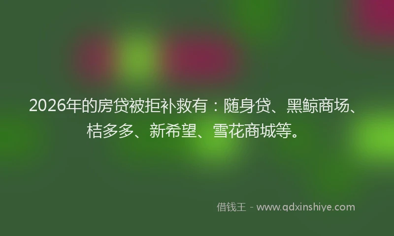 2026年的房贷被拒补救有：随身贷、黑鲸商场、桔多多、新希望、雪花商城等。