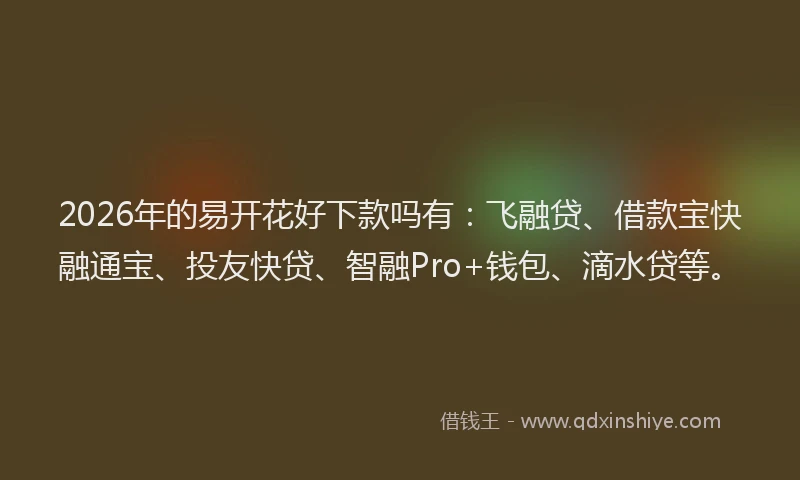 2026年的易开花好下款吗有：飞融贷、借款宝快融通宝、投友快贷、智融Pro+钱包、滴水贷等。