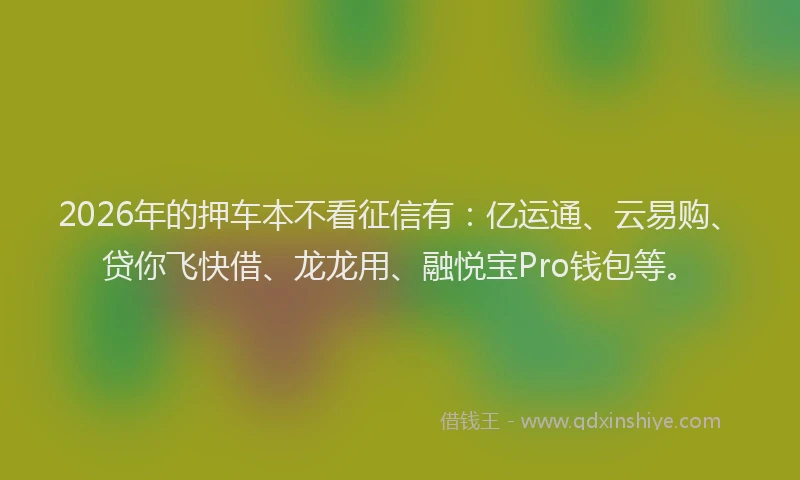 2026年的押车本不看征信有：亿运通、云易购、贷你飞快借、龙龙用、融悦宝Pro钱包等。