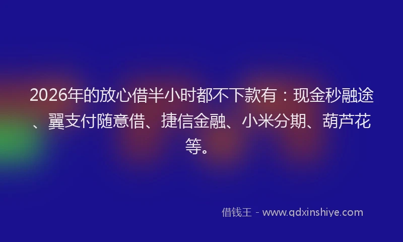 2026年的放心借半小时都不下款有：现金秒融途、翼支付随意借、捷信金融、小米分期、葫芦花等。