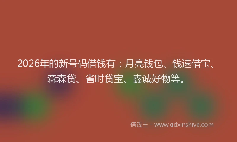 2026年的新号码借钱有：月亮钱包、钱速借宝、森森贷、省时贷宝、鑫诚好物等。