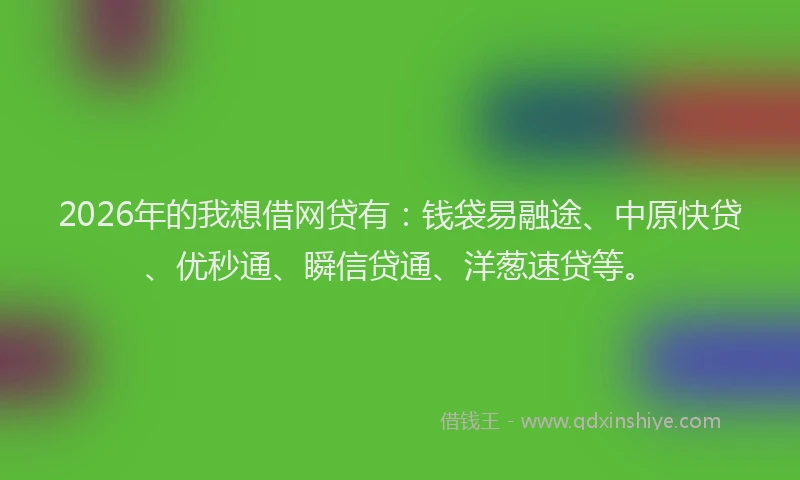 2026年的我想借网贷有：钱袋易融途、中原快贷、优秒通、瞬信贷通、洋葱速贷等。