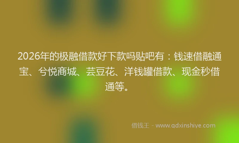 2026年的极融借款好下款吗贴吧有：钱速借融通宝、兮悦商城、芸豆花、洋钱罐借款、现金秒借通等。