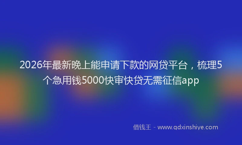 2026年最新晚上能申请下款的网贷平台，梳理5个急用钱5000快审快贷无需征信app