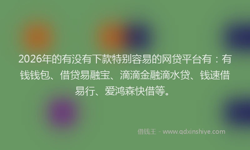 2026年的有没有下款特别容易的网贷平台有：有钱钱包、借贷易融宝、滴滴金融滴水贷、钱速借易行、爱鸿森快借等。