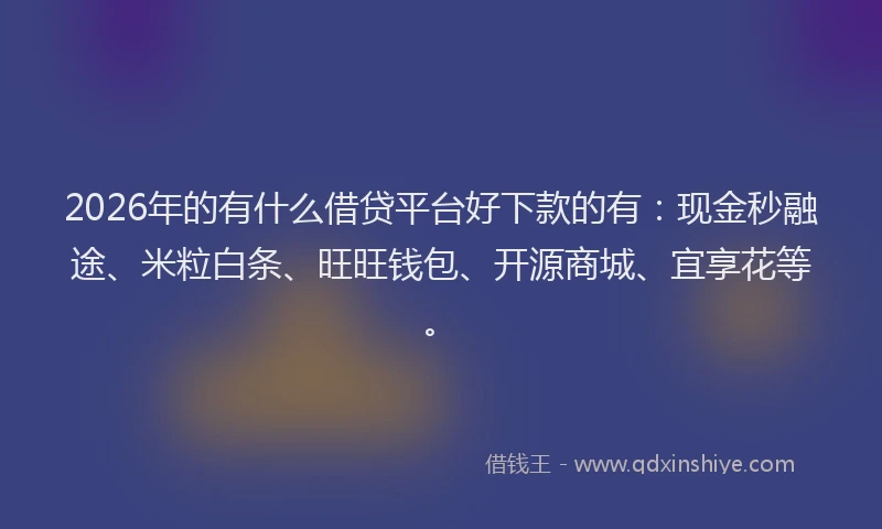 2026年的有什么借贷平台好下款的有：现金秒融途、米粒白条、旺旺钱包、开源商城、宜享花等。