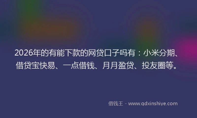 2026年的有能下款的网贷口子吗有：小米分期、借贷宝快易、一点借钱、月月盈贷、投友圈等。