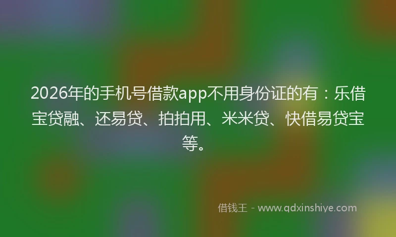 2026年的手机号借款app不用身份证的有：乐借宝贷融、还易贷、拍拍用、米米贷、快借易贷宝等。