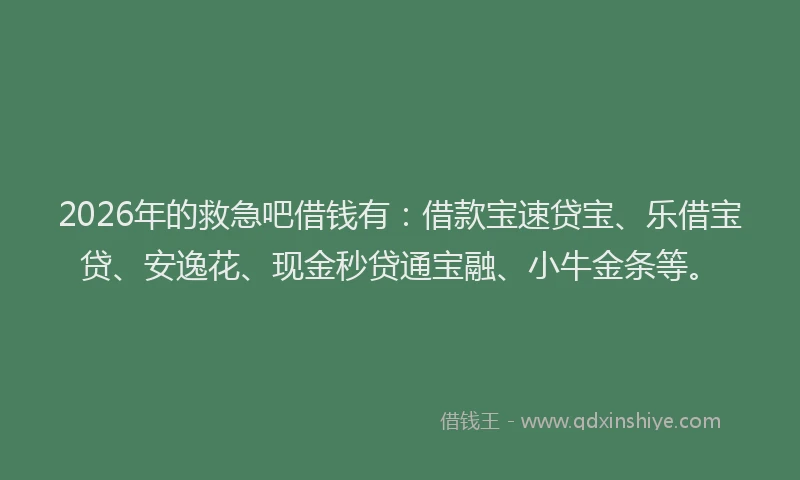2026年的救急吧借钱有：借款宝速贷宝、乐借宝贷、安逸花、现金秒贷通宝融、小牛金条等。
