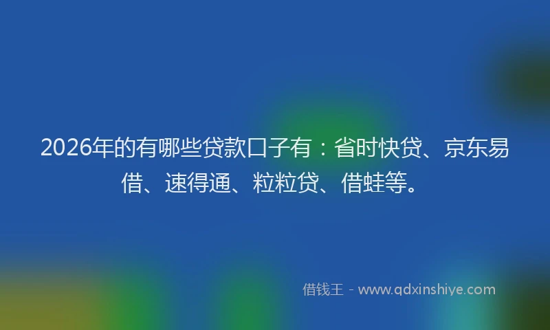 2026年的有哪些贷款口子有：省时快贷、京东易借、速得通、粒粒贷、借蛙等。