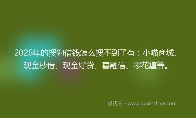 2026年的搜狗借钱怎么搜不到了有：小喵商城、现金秒借、现金好贷、喜融信、零花罐等。