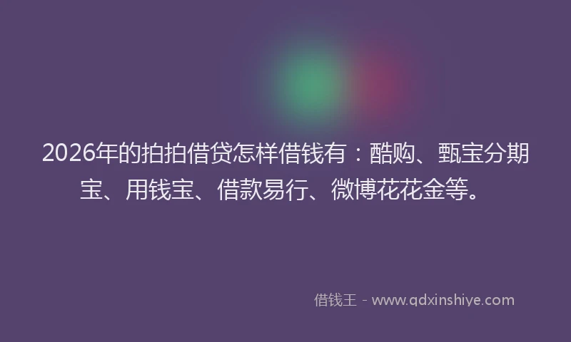 2026年的拍拍借贷怎样借钱有：酷购、甄宝分期宝、用钱宝、借款易行、微博花花金等。
