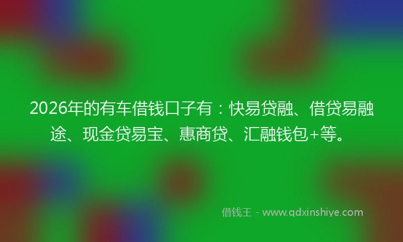 2026年的有车借钱口子有：快易贷融、借贷易融途、现金贷易宝、惠商贷、汇融钱包+等。