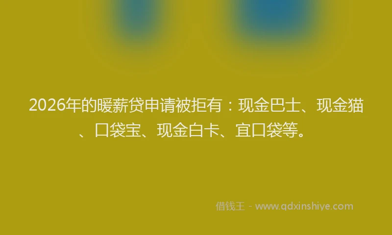 2026年的暖薪贷申请被拒有：现金巴士、现金猫、口袋宝、现金白卡、宜口袋等。