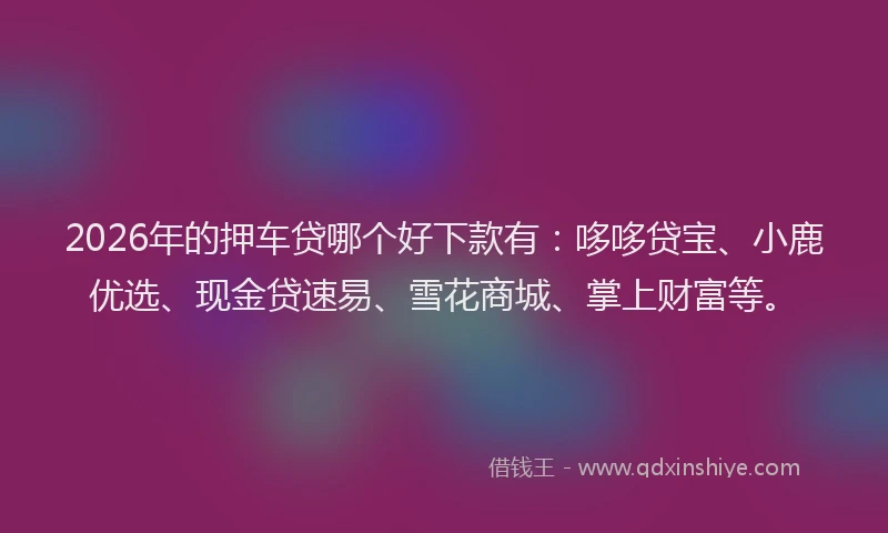 2026年的押车贷哪个好下款有：哆哆贷宝、小鹿优选、现金贷速易、雪花商城、掌上财富等。