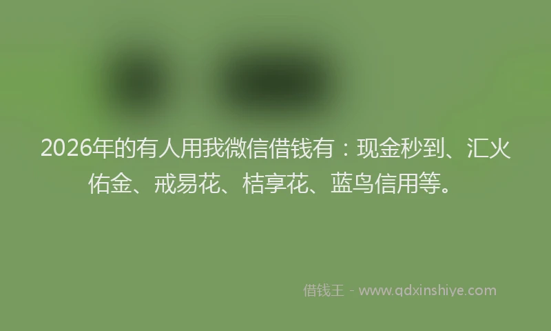 2026年的有人用我微信借钱有：现金秒到、汇火佑金、戒易花、桔享花、蓝鸟信用等。