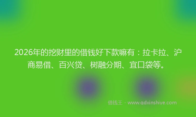 2026年的挖财里的借钱好下款嘛有：拉卡拉、沪商易借、百兴贷、树融分期、宜口袋等。