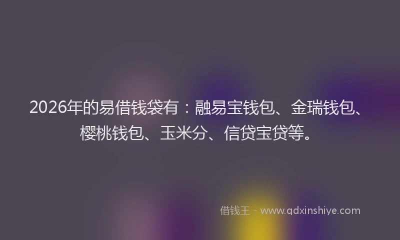 2026年的易借钱袋有：融易宝钱包、金瑞钱包、樱桃钱包、玉米分、信贷宝贷等。