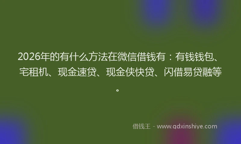 2026年的有什么方法在微信借钱有：有钱钱包、宅租机、现金速贷、现金侠快贷、闪借易贷融等。