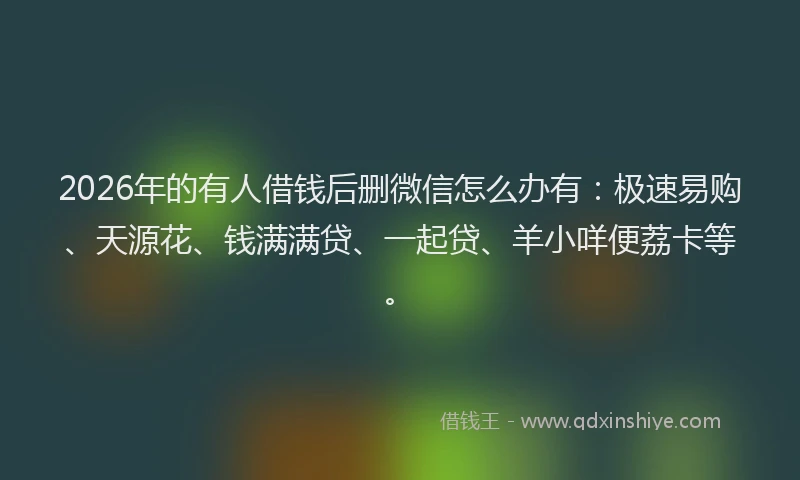 2026年的有人借钱后删微信怎么办有：极速易购、天源花、钱满满贷、一起贷、羊小咩便荔卡等。