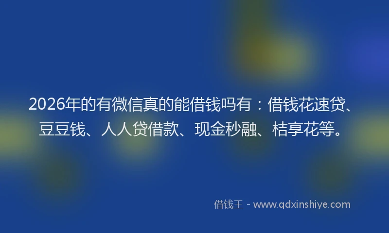 2026年的有微信真的能借钱吗有：借钱花速贷、豆豆钱、人人贷借款、现金秒融、桔享花等。