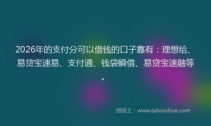 2026年的支付分可以借钱的口子靠有：理想给、易贷宝速易、支付通、钱袋瞬借、易贷宝速融等。