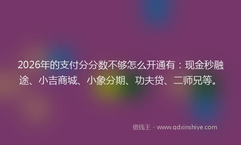 2026年的支付分分数不够怎么开通有：现金秒融途、小吉商城、小象分期、功夫贷、二师兄等。