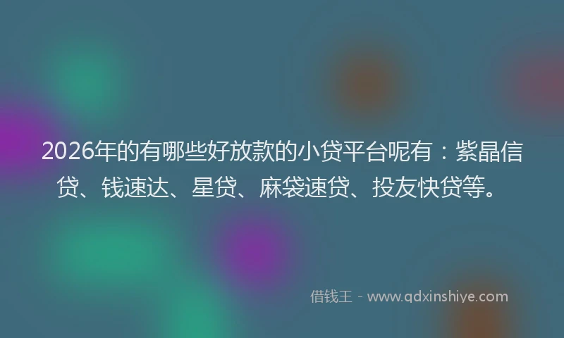 2026年的有哪些好放款的小贷平台呢有：紫晶信贷、钱速达、星贷、麻袋速贷、投友快贷等。