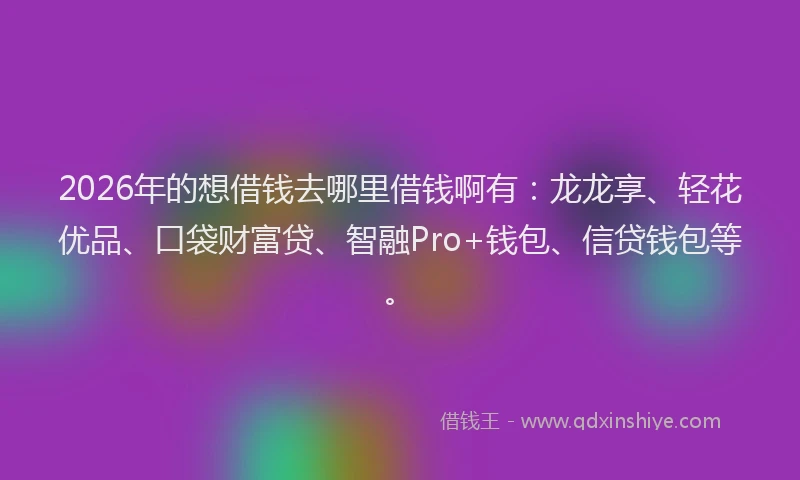 2026年的想借钱去哪里借钱啊有：龙龙享、轻花优品、口袋财富贷、智融Pro+钱包、信贷钱包等。